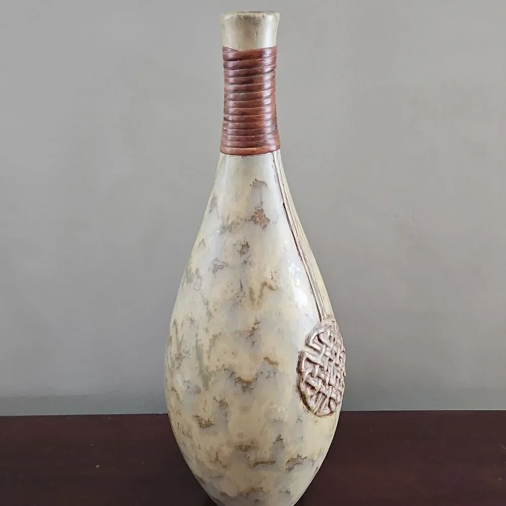 Pier 1 Cream and Brown Ceramic Decorative Vase